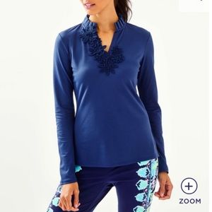 Long Sleeve Frida Flower Polo, Navy